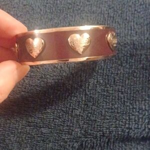 Coach Brown Enamel Bangle with Gold Heart Accents